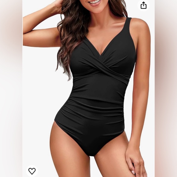 Women's One Piece Swimsuit Ruched Tummy Control  Slimming Push Up V Neck - Picture 3 of 13